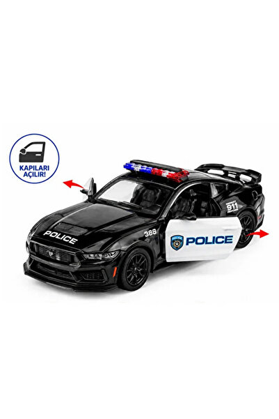 YILDIRIM OYUNCAK Die Cast 2024 Ford Mustang Dark Horse Polis Arabası 13cm – 1:38 Ölçek Metal Gövdeli Açılır Kapılı Çek Bırak Koleksiyon Model Araba