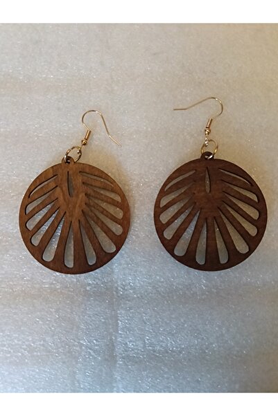 Butik Tülin Authentic Wood Balsa Wood Light Coffee Laser Cut Round Dangle Ear...