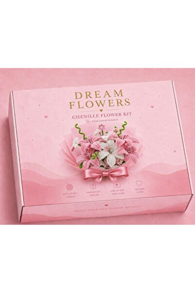 Dream Flowers Pembe Kendin Yap Şönil Çiçek Kiti Buket Kiti Buket Yapım Seti D...