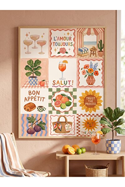 DEKORASOR Fransızca Motto Ve Bon Appétit Temalı Ahşap Çerçeveli Tablo – Retro...