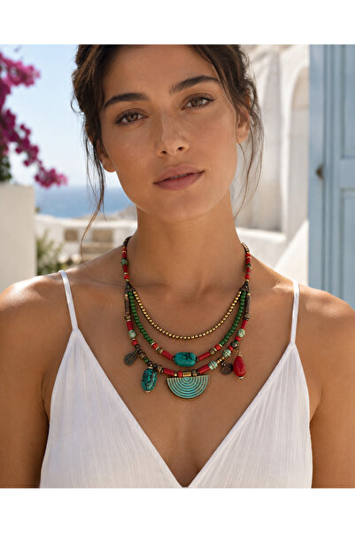 POYASE Ethnic Bohemian Multi-Row Colorful Stone and Beaded Women's Necklace T...
