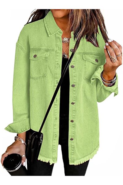 GENERAL Denim Jacket for Women Oversized Boyfriend Jean Jacket Button Up Fray...