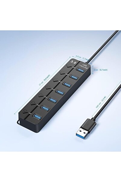 X SPRING موزع USB، موزع USB مدمج بـ 7 منافذ مع مؤشرات LED، موزع USB سهل التوص...