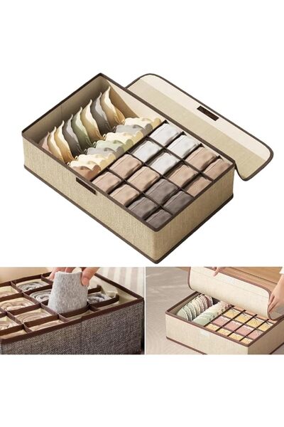 GENERAL Underwear Organizer, Sock Bra Organizer with Lid, 13 Cells Divider Cl...