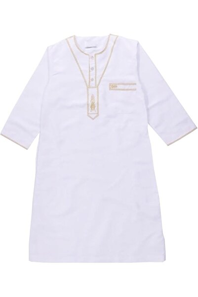 Generic Kids Thobe Long Sleeve Muslim Robe for Boys Solid Embroidered Thobe J...