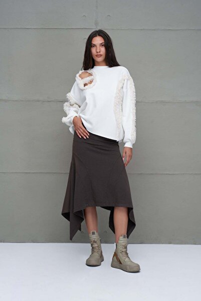 #vdr viadellerose Ecru Fur Look Oversize Sweatshirt 18150