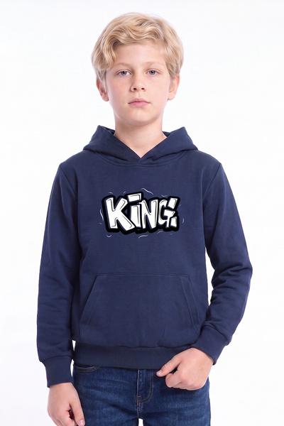 FYK KİDS Boy's Printed Kangaroo Pocket Long Sleeve Hooded Sweatshirt