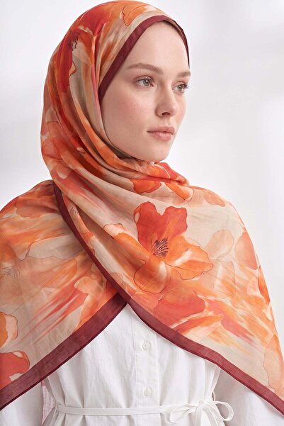 Salih Çelebi Ahenk Flower Pattern Naida Shawl 4086 - Orange