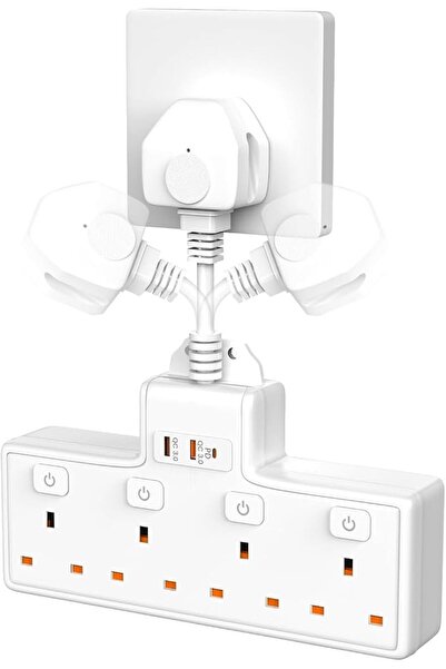 GENERAL مقبس تمديد متعدد المقابس، مقبس تمديد محول 4 اتجاهات مع فتحة USB C PD2...