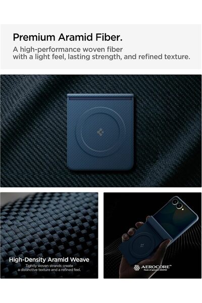 Spigen Air Skin Aramid MagFit Samsung Galaxy Z Flip 8 case [MagSafe] Aramid Fiber cover (2026) Ultra Slim with Full Hinge Protection - Navy
