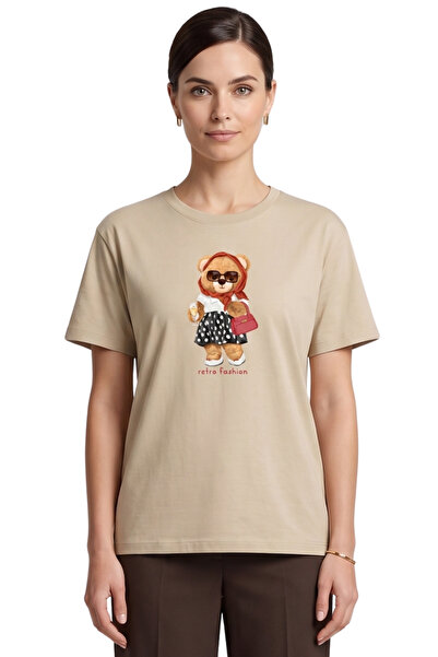 DK DAKSEL Women's Stone Retro Teddy Bear Printed T-Shirt Comfortable Fit 100%...