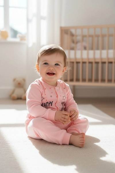 Erca Home Tekstil Ürünleri 100% Cotton Combed Cotton Baby Girl Pajama Set Pin...