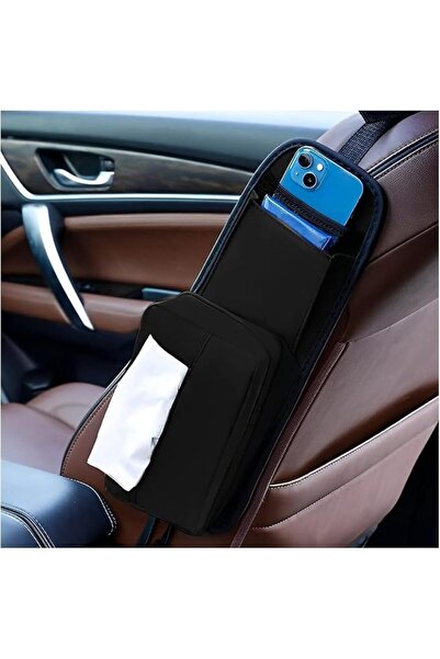 JOYZZZ Car Seat Side Organizer, Faux Leather Storage Pocket with Mesh Net for...