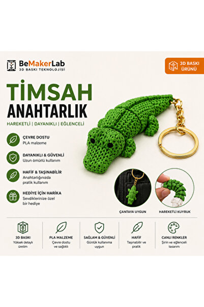 3D Baskı Timsah Anahtarlık – Hareketli Eklemli Sevimli Çanta ve Anahtar Aksesuarı