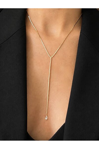 Alveole Jewelry Damla Zirkon Taşlı İnce Zincir Y Kolye