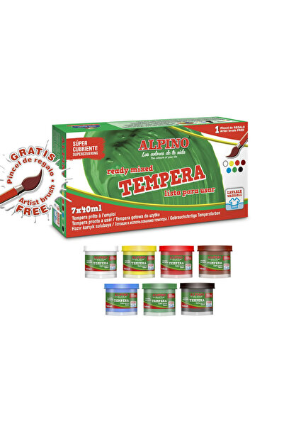 Alpıno Washable Tempera, 7 Colors X 40Ml/Box + Free Brush,
