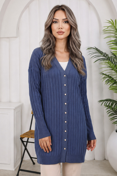 benguen Ζακέτα με μακριές ρίγες Mercerized N3179 Indigo