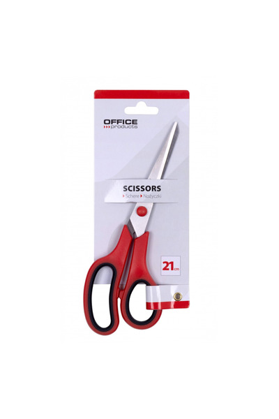 OFFICE products Ergonomické oceľové nožnice, 21 cm, gumená rukoväť, - červeno...