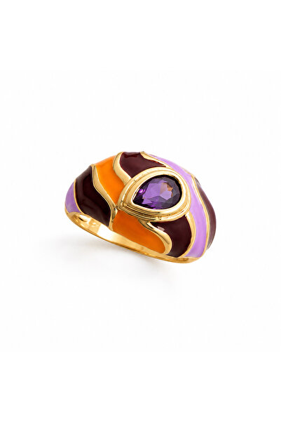 POSEİDONS JEWELLERY Aurelia Mor Turuncu Bordo Renk Geçişli Gold Statement Yüz...