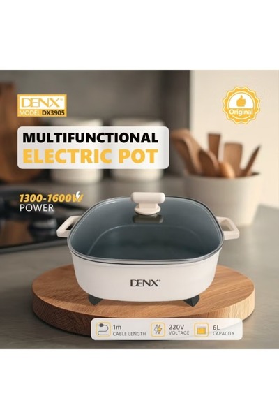 Denx قدر كهربائي متعدد الوظائف DX3905 سعة 6 لتر - 1300-1600 واط