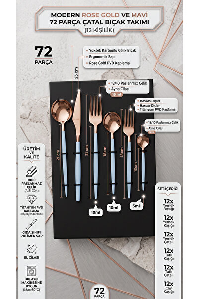 RİVO HOME DECOR 72 Pieces 12 Person Luxury Gold Cutlery Set 18/10 Stainless S...