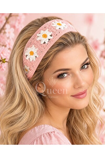QUEEN AKSESUAR Luxury Trend Wide Weave Daisy Flower Pattern Knitted Crown Hai...
