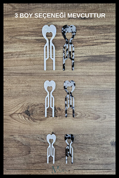 MAZEN 2 Adet Kalp Model Hairpin Saç Topuz Tokası Çubuk Toka Siyah Beyaz 9 cm
