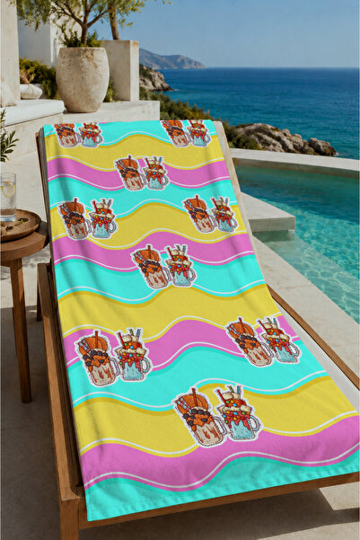 Evmila Pastel Wavy Striped Cute Animal Patterned 70X150 Beach Towel - Cotton ...