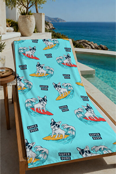 Evmila Light Blue Shark Patterned 70X150 Beach Towel - Cotton Bath Towel
