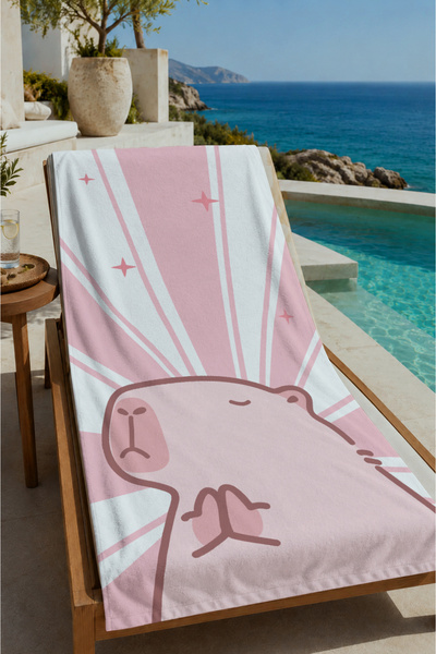 Evmila Prosop de plajă 70x150 cu model Pink Capybara Sunbeam - Prosop de baie...