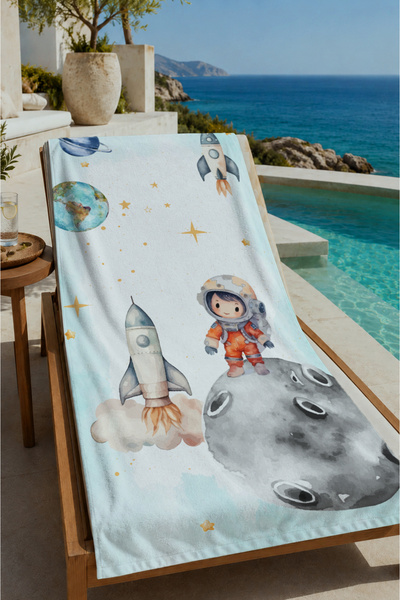 Evmila Beli prostorni astronaut i raketa, peškir za plažu 70x150 - digitalno ...