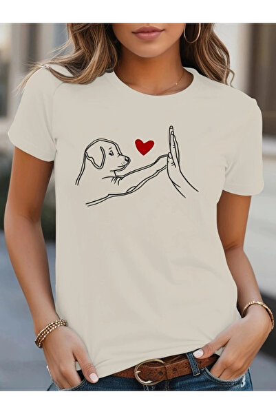 Beruflic Women's Short Sleeve Crew Neck Dog Printed Viscose Blouse