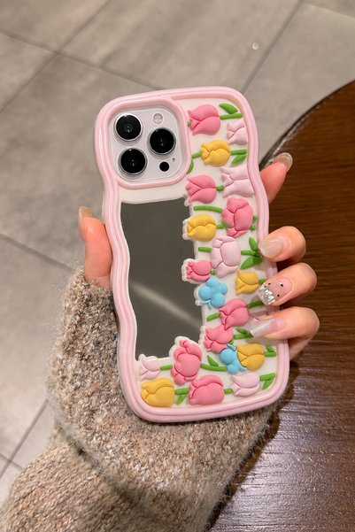 EDELFU متوافق مع iPhone 15 PRO MAX - غطاء متين وردي ناعم ومتين مع تصميم مرآة ...