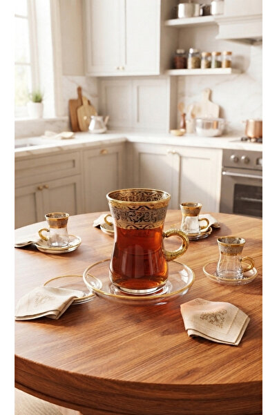 AR HOME 13 Piece Golden Glass Tea Set With Glass Bowl