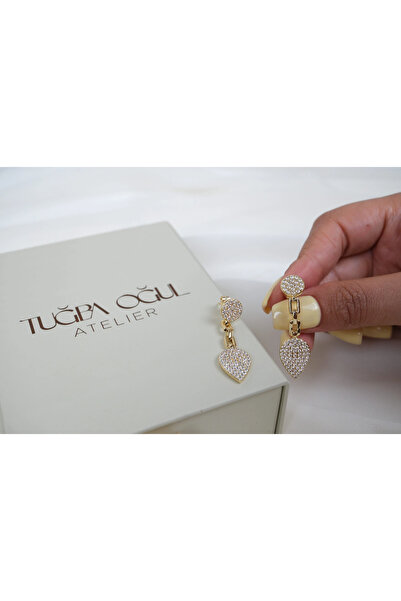 ATELİER TUĞBA Kp652 Zircon Stone Drop Shape Hanging Earrings (Length 40 mm)