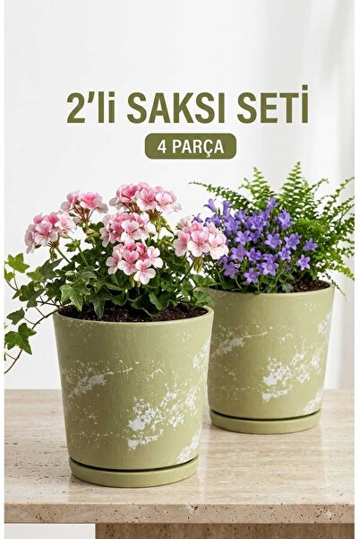newme Söğüt Yeşili Drenaj Delikli 2’li Seramik Saksı (Kalemlik,Fırçalık,Masa ...