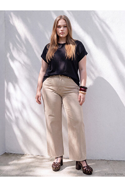 LC Waikiki Nevavm Big Size with Difference %100 Cotton Embroidered Women's T-...