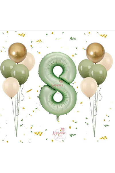 RÖNESANS PARTİ Rönesans Water Green Number Balloon Set Age-8