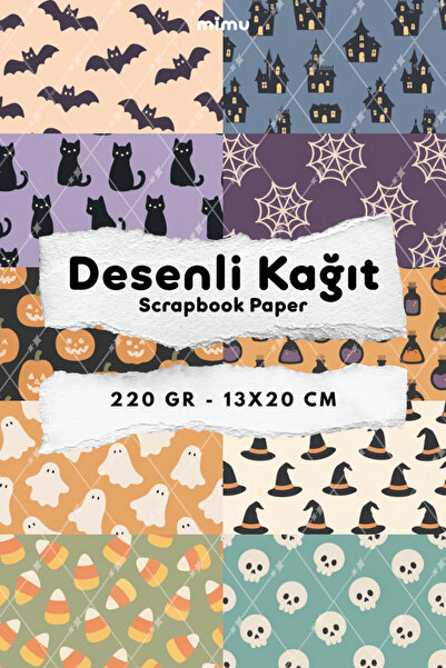 Mimu Art Studio Cadılar Bayramı Yarasa Kedi Balkabağı Hayalet Desenli Kağıt S...