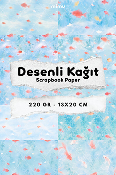 Mimu Art Studio Renkli Balık Mavi Okyanus Desenli Kağıt Seti Scrapbook Kağıdı...