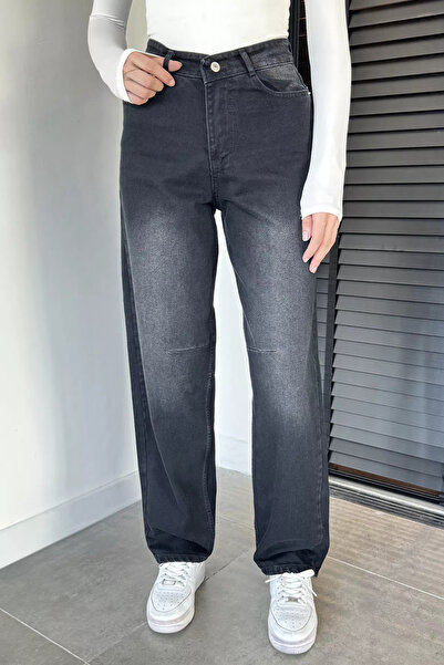 GÜLSELİ Anthracite Women's High Waist Jean Denim Pants