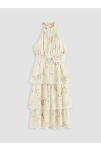 LC Waikiki Nevavm Halter Neck Floral Layered Dress with a Difference