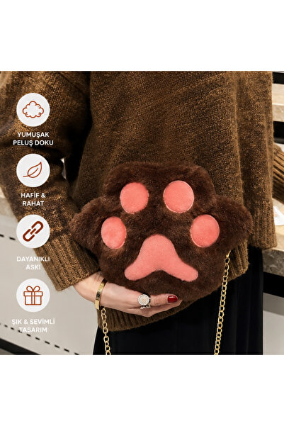 LRS STORE Plush Cat Paw Bag, Imported Paw Wallet with Chain Strap, Soft Makeu...
