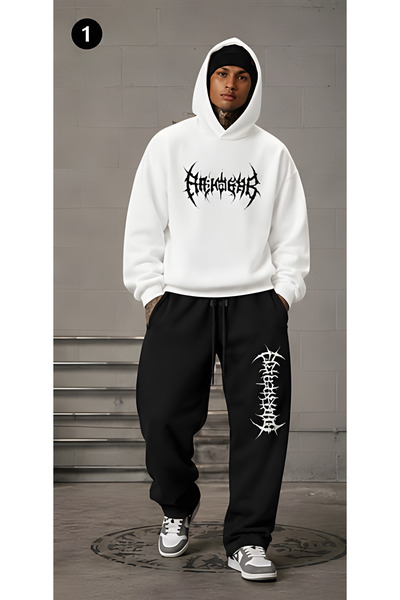EFFRENATU Oversized Hooded Sweatshirt Set - Face and All-Over Surface Print, ...