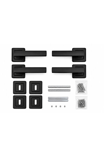 Condi Collection Black Room Aluminum Door Handle with Lama Kare Roseet (2 Sets)
