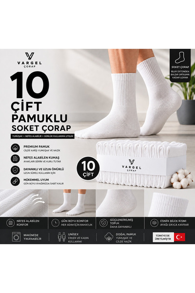 Vargel 10 Çift Unisex Dikişsiz Kolej Çorap