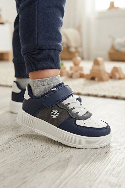 İncim Navy Blue Beige Velcro Lace-Up Comfortable Unisex Children's Sneaker Ca...