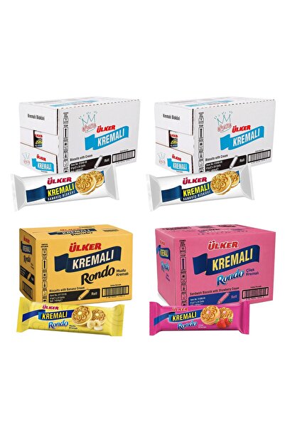 Ülker Kremalı Sade - Rondo Çilekli ve Muzlu Bisküvi 61 gr 24 lü 4 lü Karma