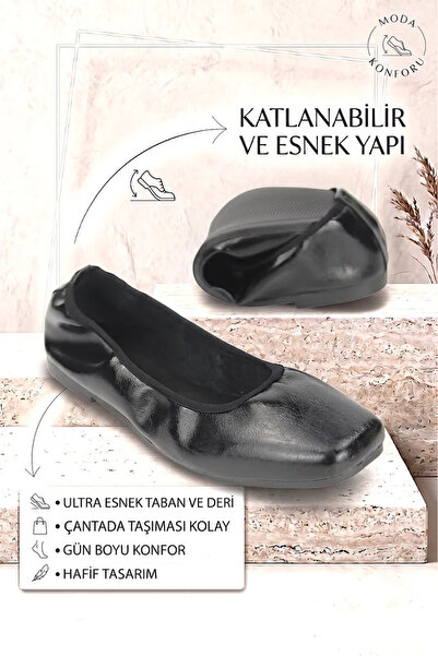 Gökhan Talay Uliana Women's Square Toe Flexible Sole Foldable Black Patent Le...