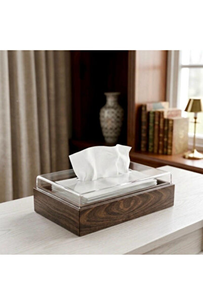 Ashredh Store Wooden Color Tissue Box with Transparent Cover – Modern Design